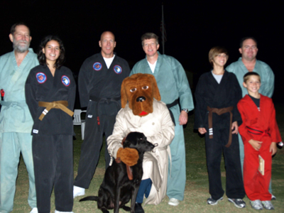 Red Tiger volunteer performers, with McGruff the Crime Dog 
& our mascot Ninja, at National Night Out in Flower Mound.
